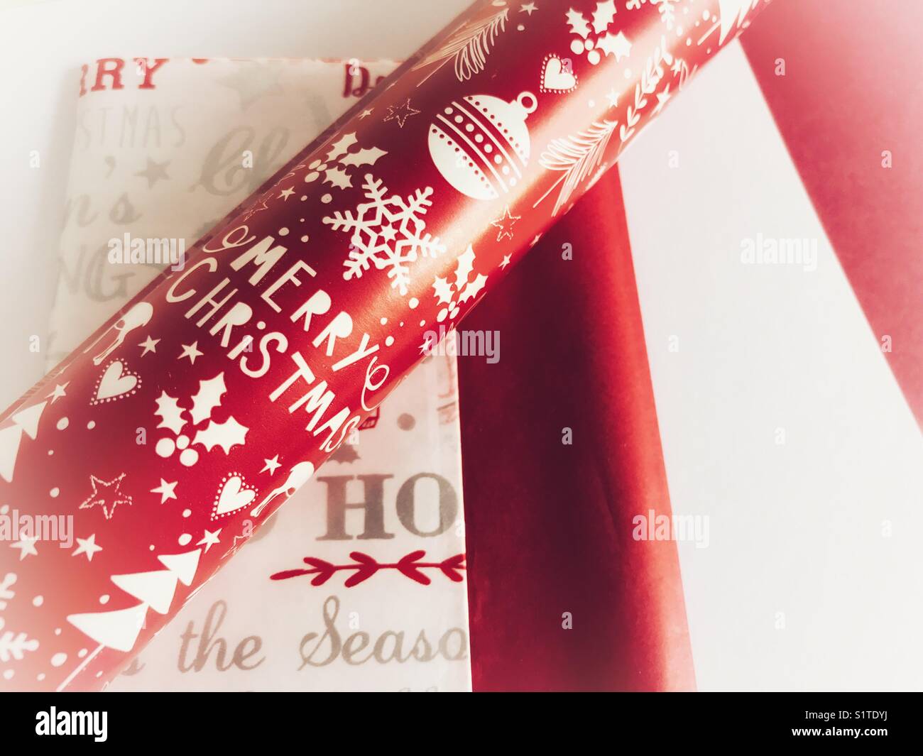 Christmas wrapping paper, red and white - Smartphone Captured Stock Image