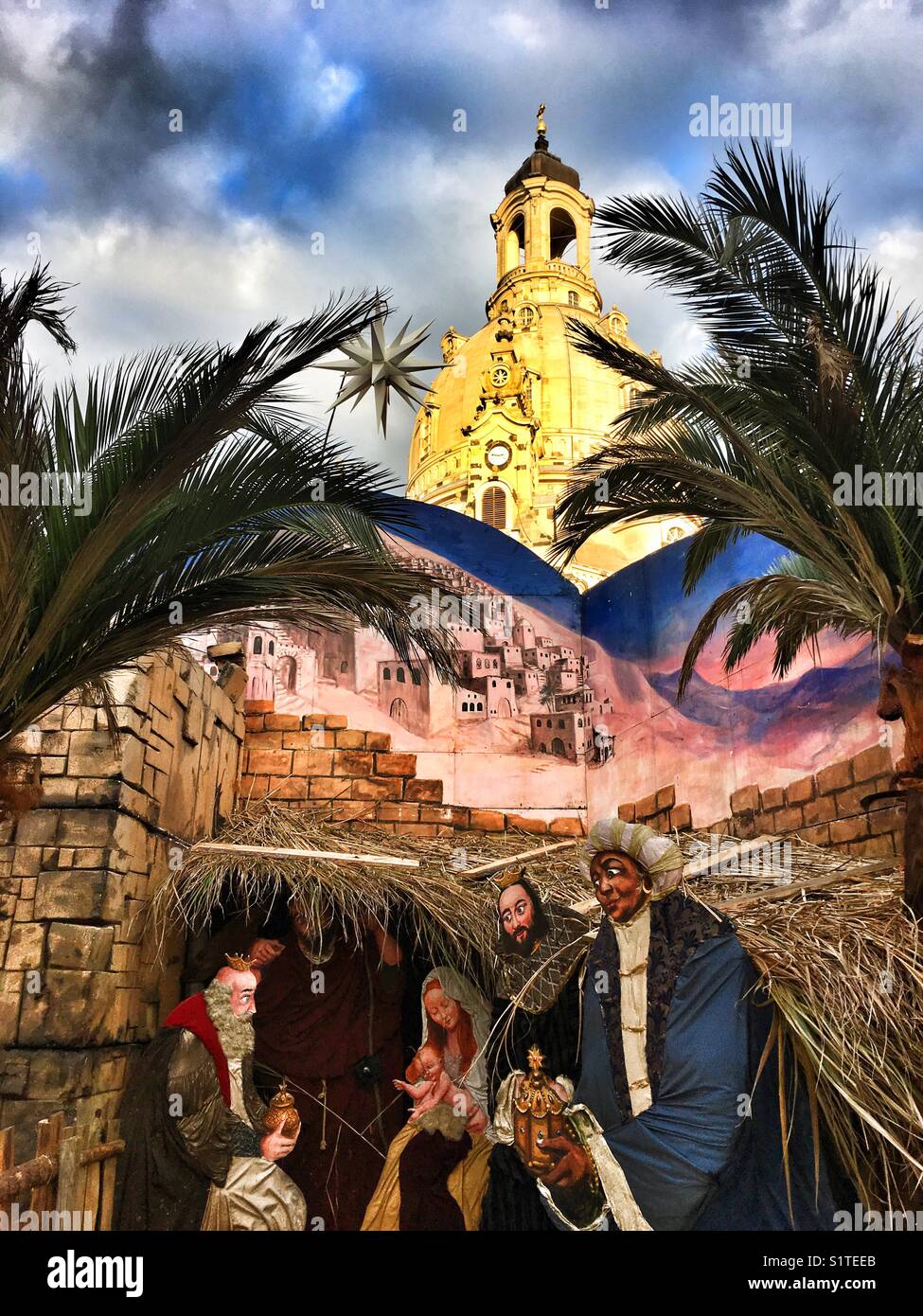 Native scene at New Market, In front of Frauenkirche, Dresden, Saxony, Germany - Smartphone Captured Stock Image