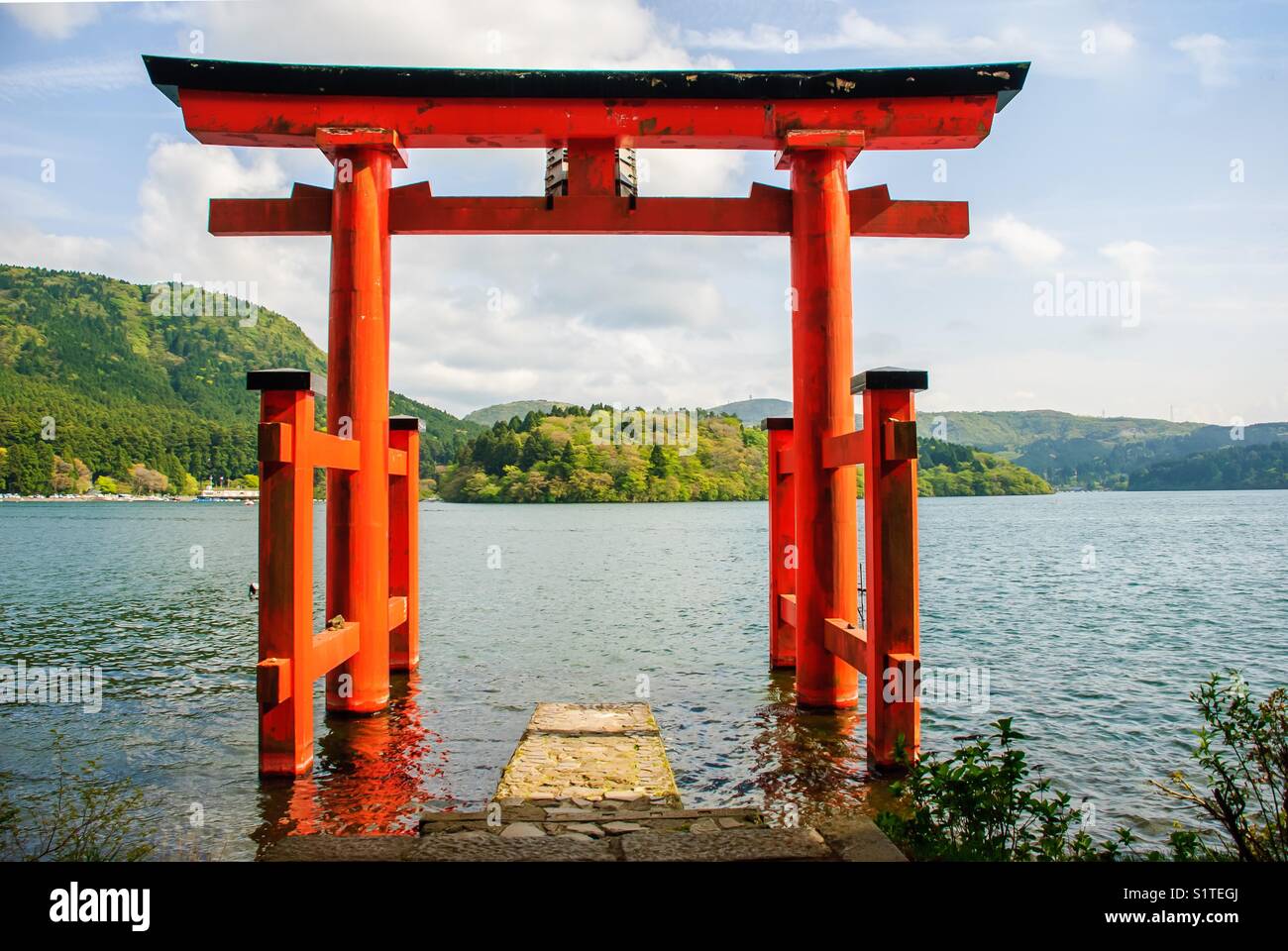 Tori gate at Hakone, Japan. Stock Photo