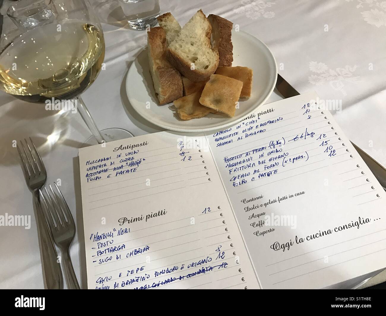 Menu in an Italian Restaurant Stock Photo Alamy
