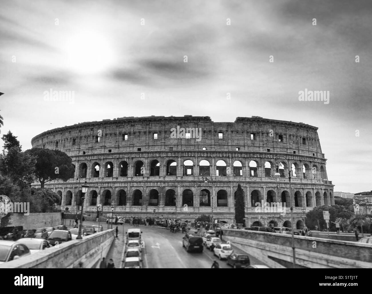 The Colosseum, Rome in black and white Stock Photo