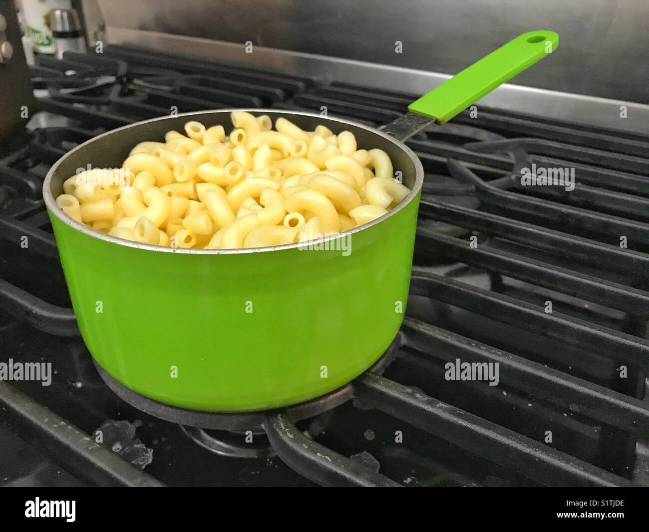 Small pot of freshly cooked pasta. Stock Photo