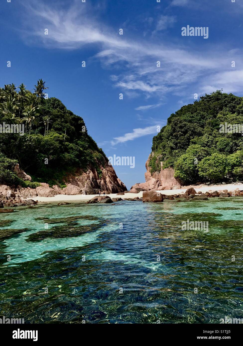 Clear water at Redang Island, Terengganu Malaysia. A snorkelling spot filled with sea creatures and beautiful fishes. Stock Photo