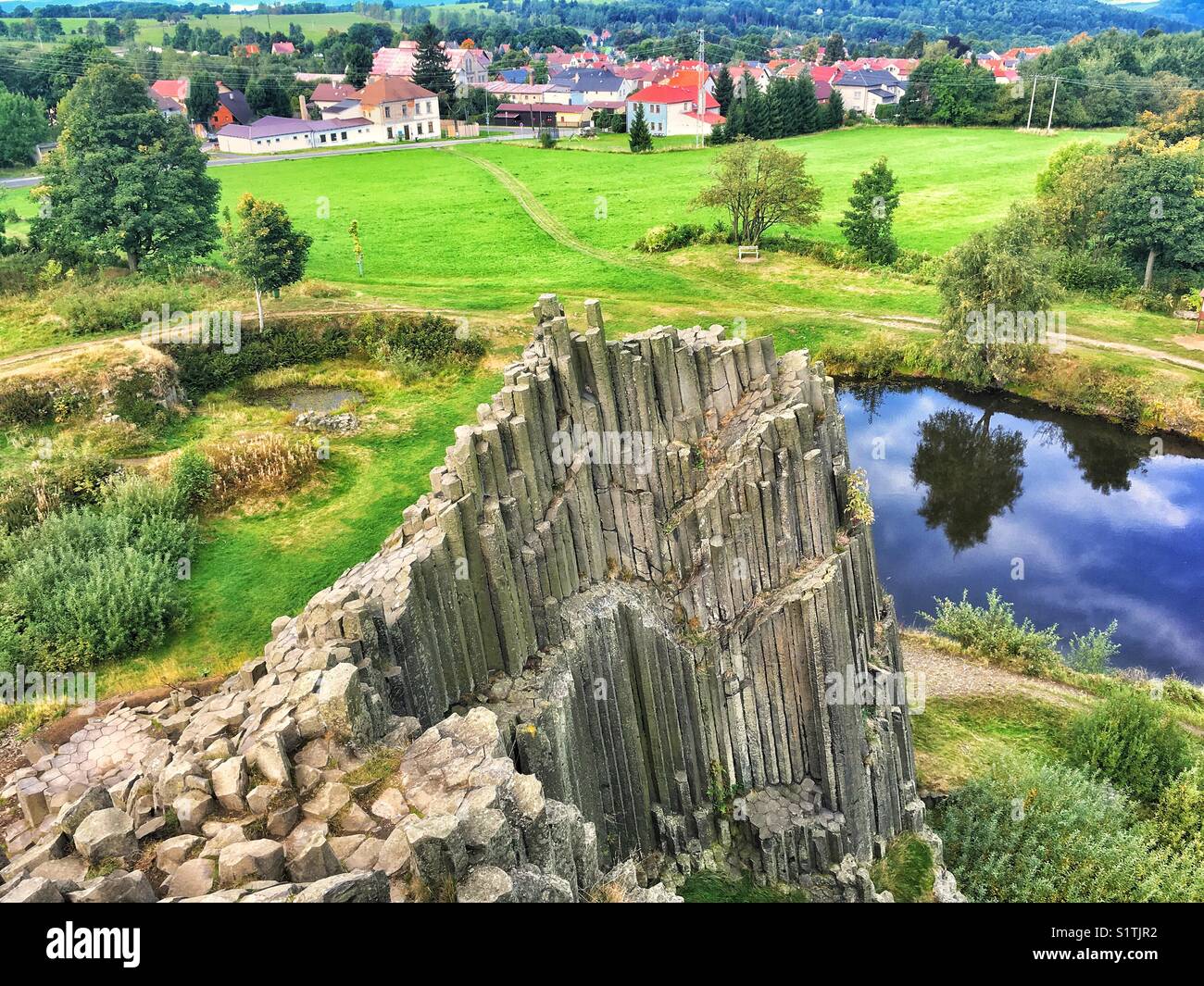 Aerial view from basalt rock formation called Lord’s Rock (Panska Skala