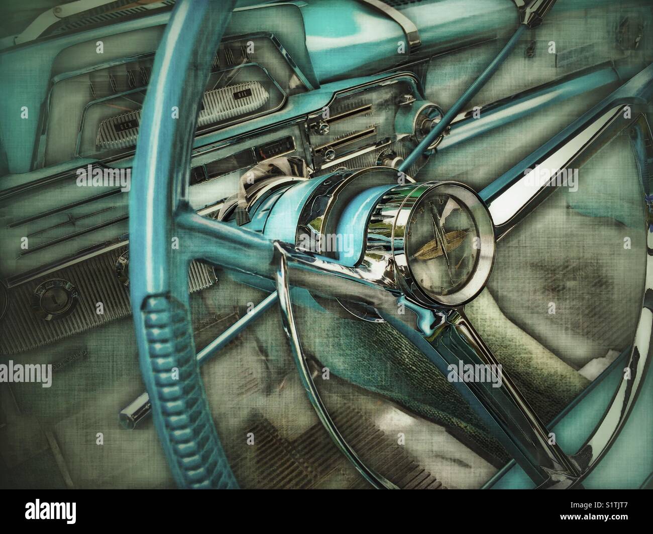 Classic car steering wheel and dashboard - Smartphone Captured Stock Image