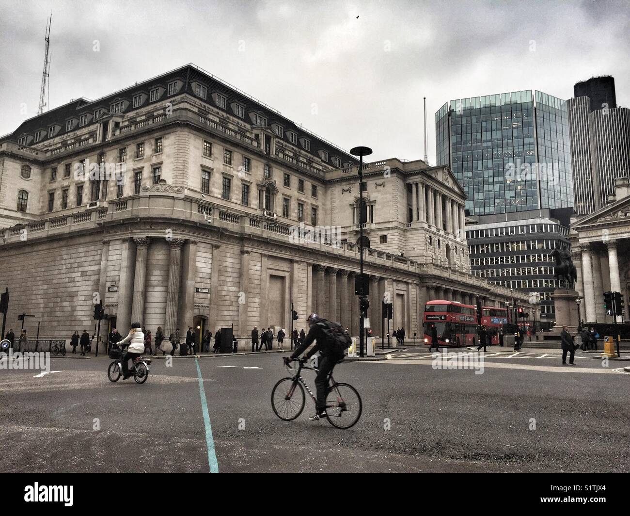 Traffic at Bank by the Bank of England in central London in England on December 5 2017 - Smartphone Captured Stock Image