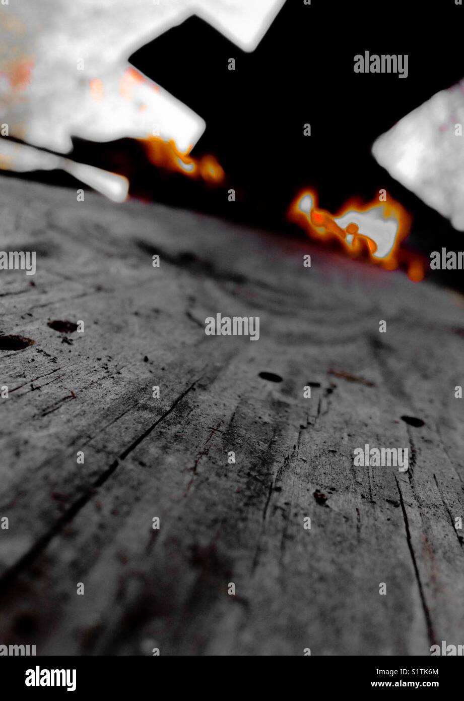 Wooden planks in a bonfire - Smartphone Captured Stock Image