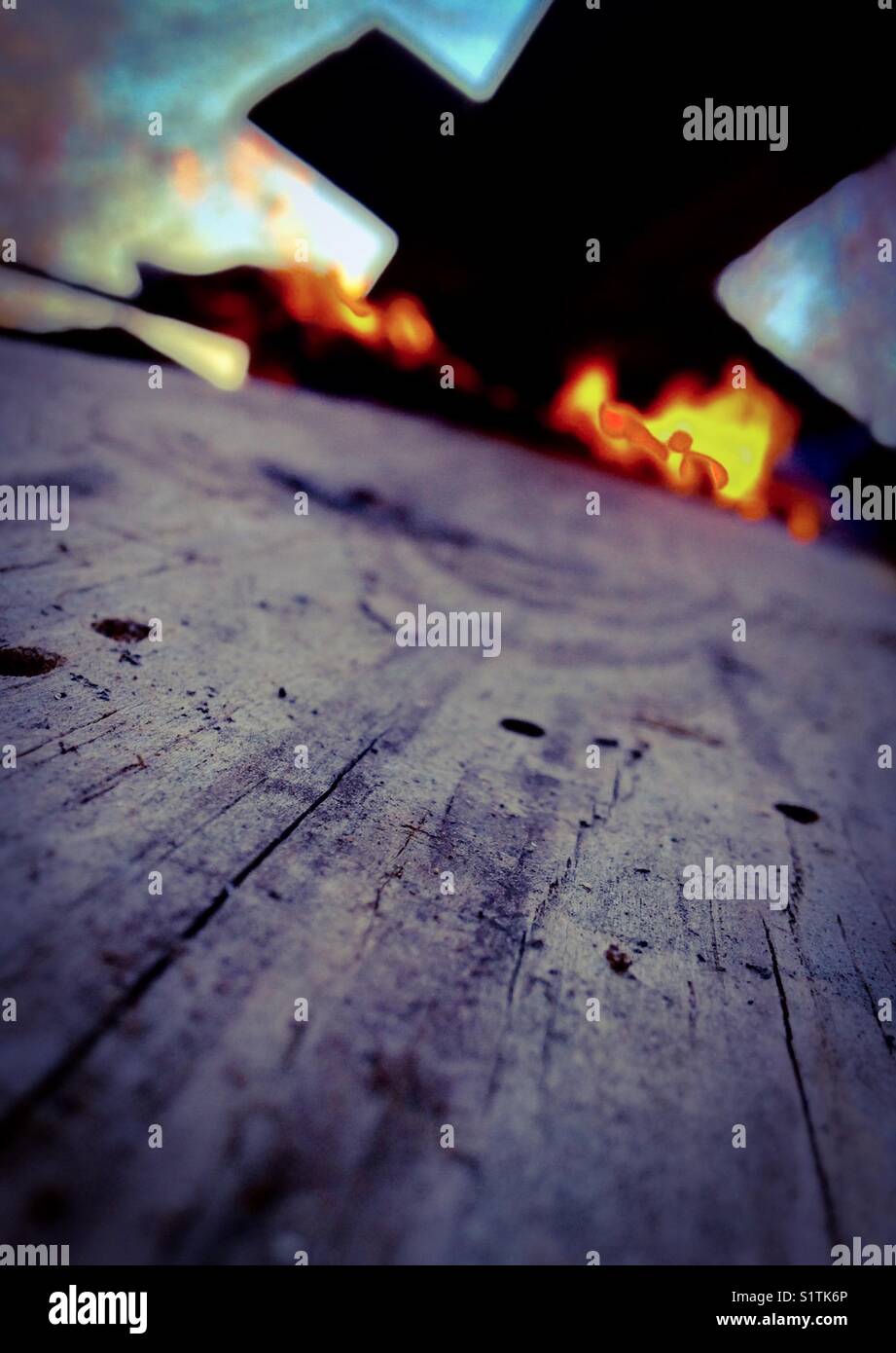 Sunset backdrops burning planks - Smartphone Captured Stock Image