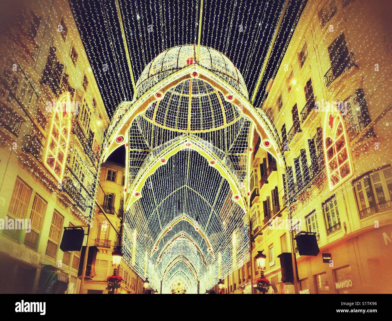 Malaga, Christmas lights at Marques de Larios street, Spain - Smartphone Captured Stock Image