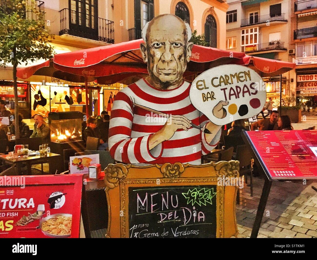 Malaga, Plaza de la Merced, Malaga Pablo Picasso outside Tapas bar, Spain Malaga Picasso - Smartphone Captured Stock Image