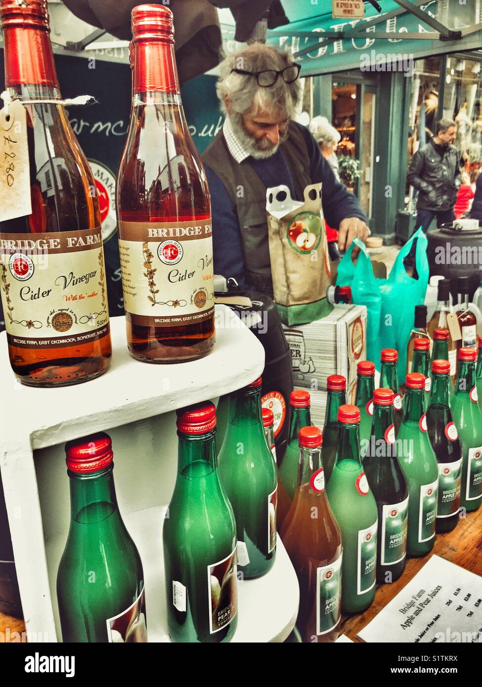 Mulled cider stall at an outdoor Christmas market, Sherborne, Dorset, England - Smartphone Captured Stock Image