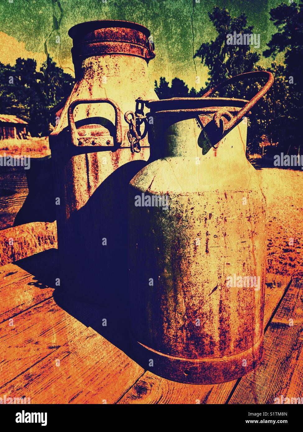 Milk churns outside farm, Ljustero, Sweden, Scandinavia - Smartphone Captured Stock Image