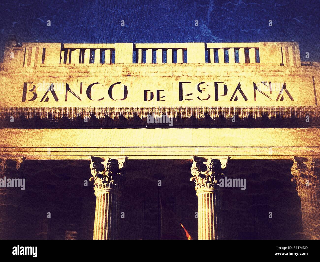 Banco de Espana, logo on building - Smartphone Captured Stock Image