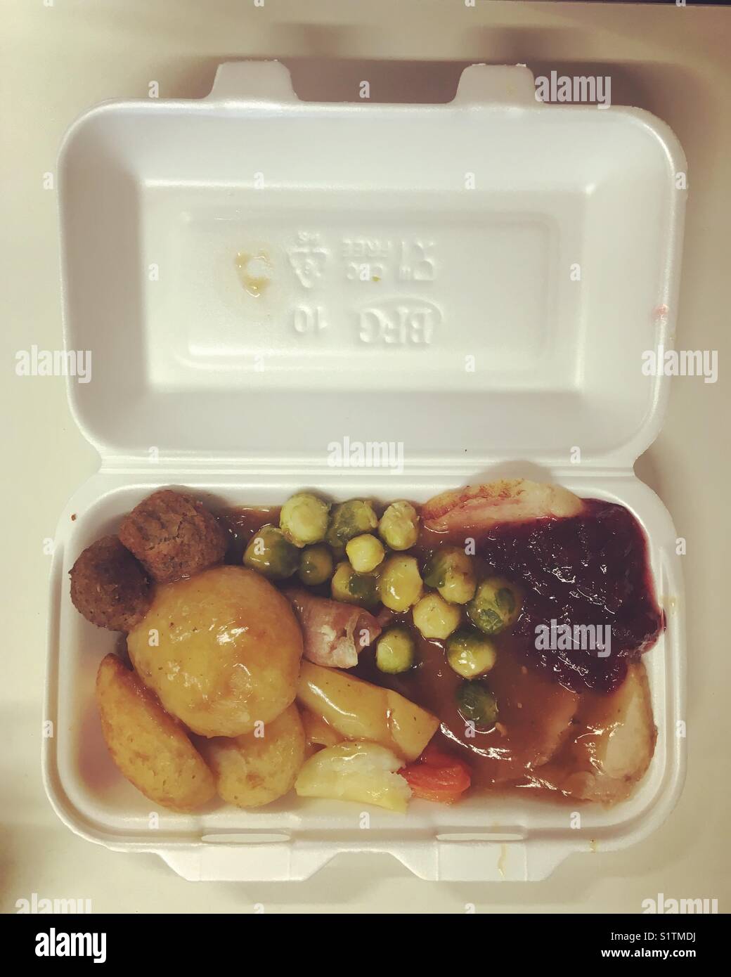 Christmas dinner in a polystyrene tray - Smartphone Captured Stock Image