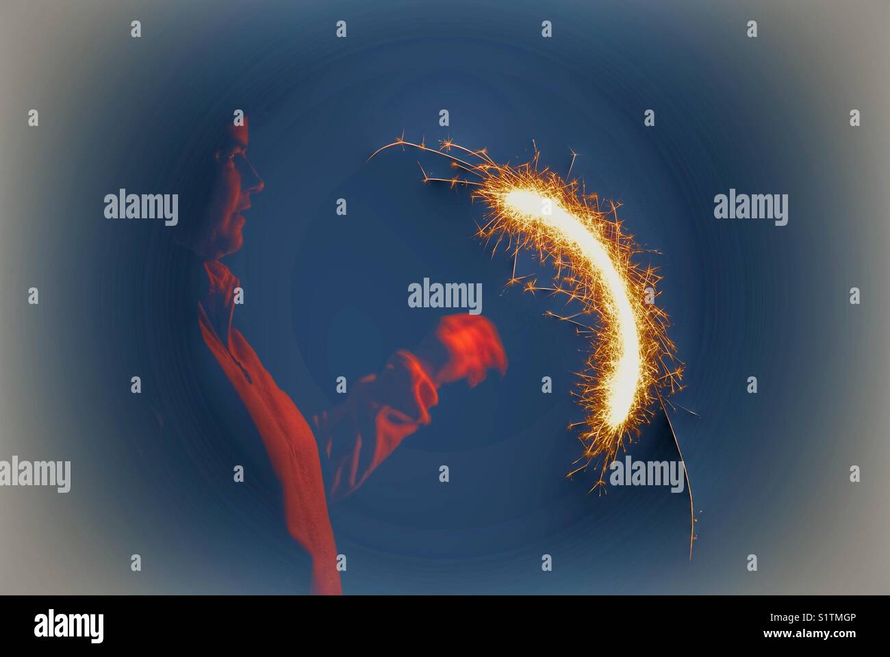 Woman with sparkler - Smartphone Captured Stock Image