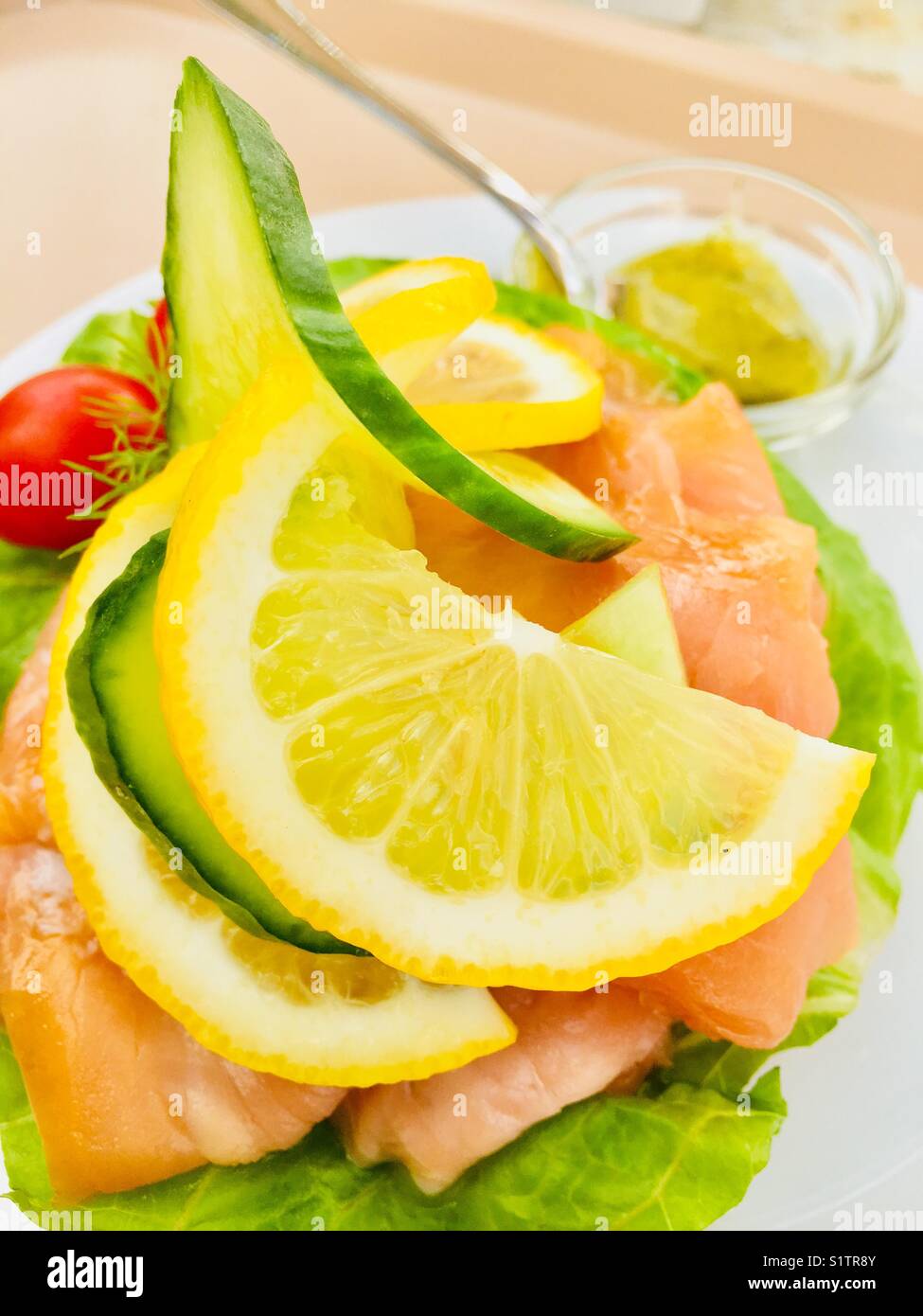 Smoked salmon lunch meal - Smartphone Captured Stock Image