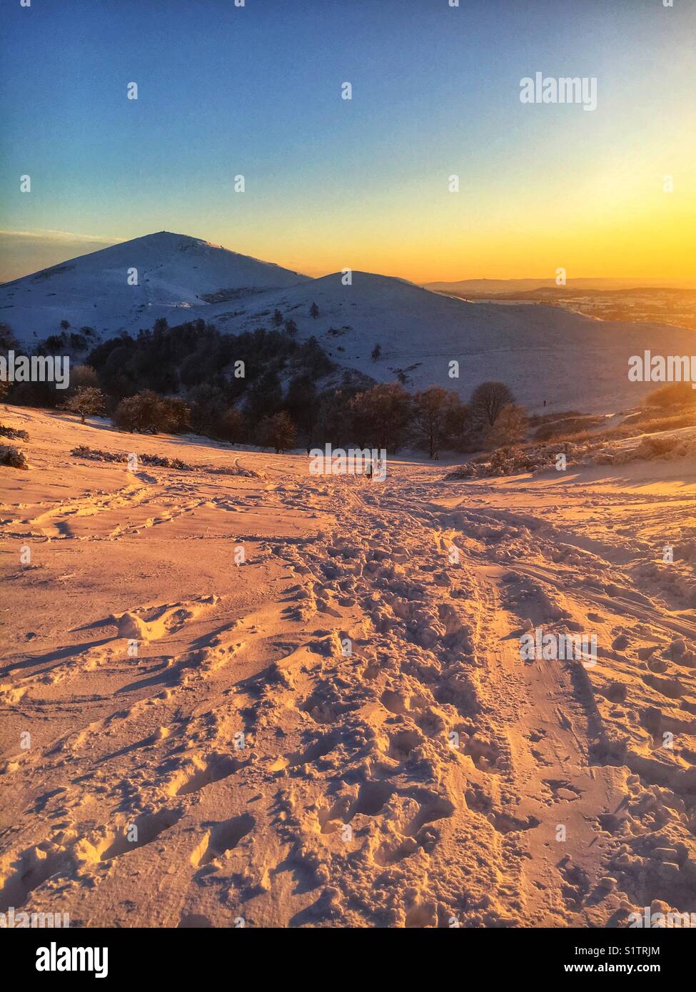 Malvern Hills in the snow December 2017 - Smartphone Captured Stock Image