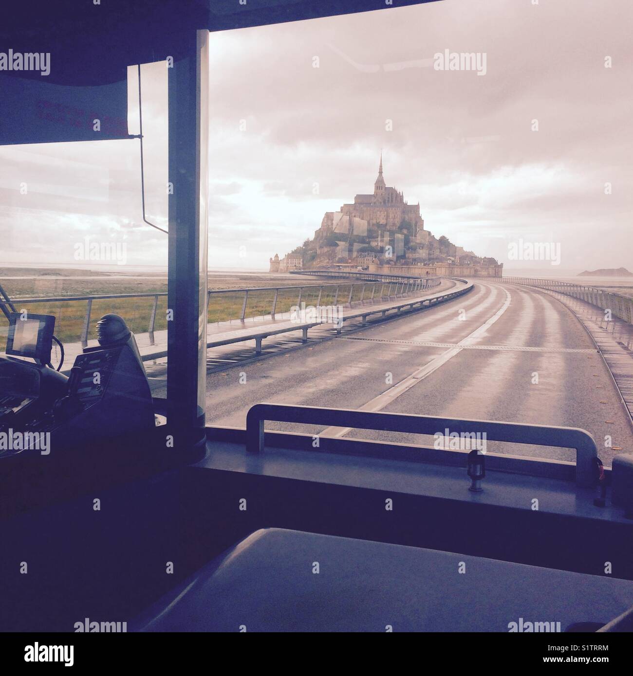 Bus ride to Mont Saint Michel in Normandy France - Smartphone Captured Stock Image