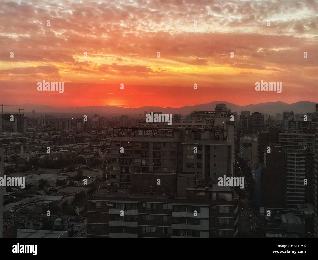 Sunset in Santiago de Chile Stock Photo