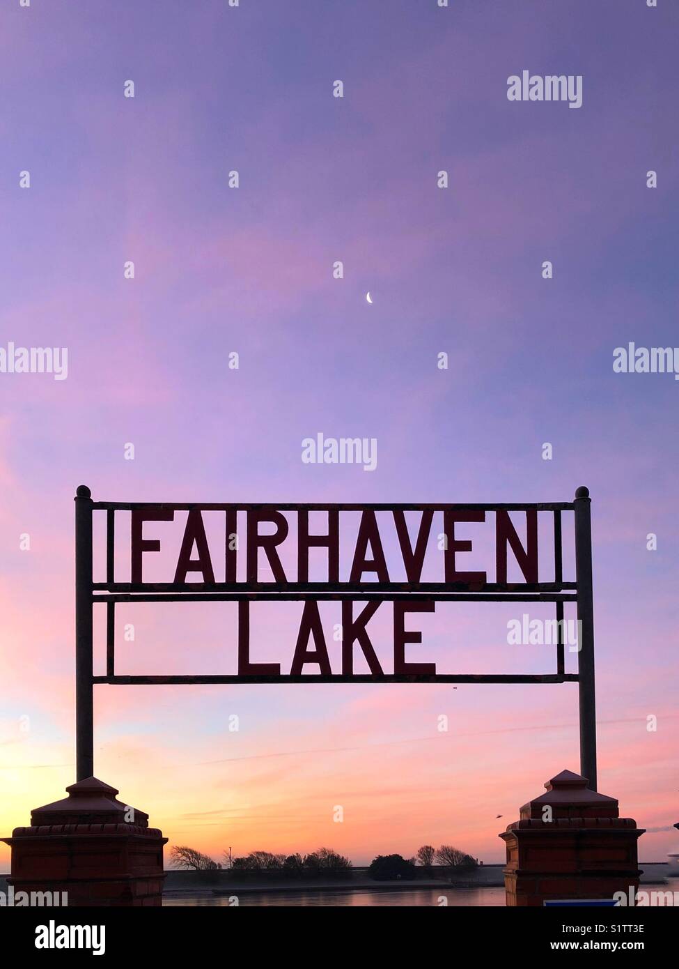 Fairheaven lake sign, Lancashire England. Credit Lee Ramsden / Alamy Stock Photo
