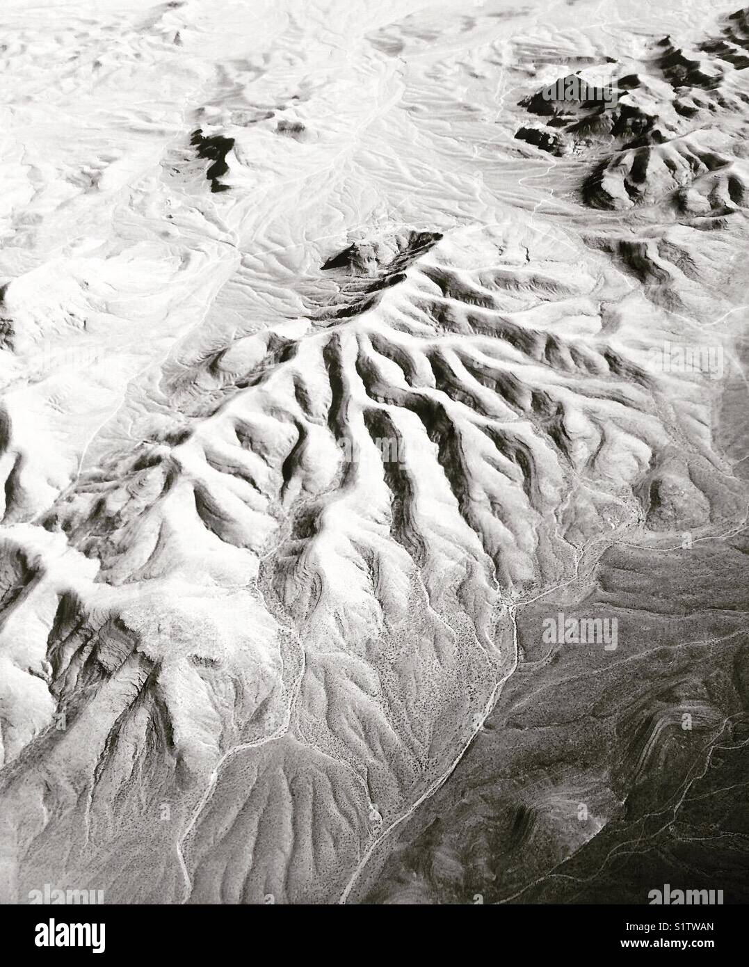 Aerial view of mountains in black and white - Smartphone Captured Stock Image