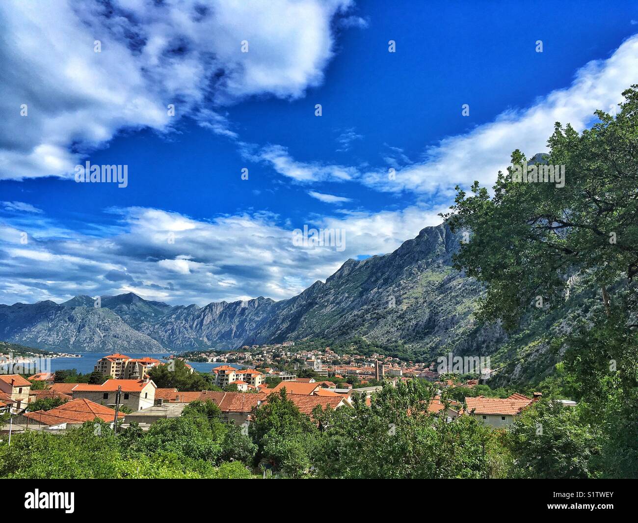 Aerial view of Kotor town in Montenegro Stock Photo