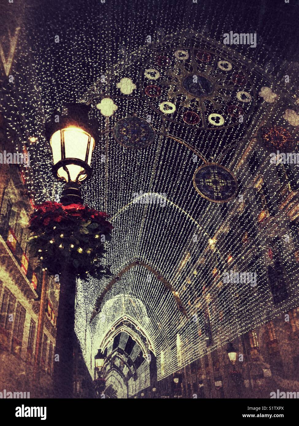 Malaga, Christmas lights at Marques de Larios street, Spain - Smartphone Captured Stock Image