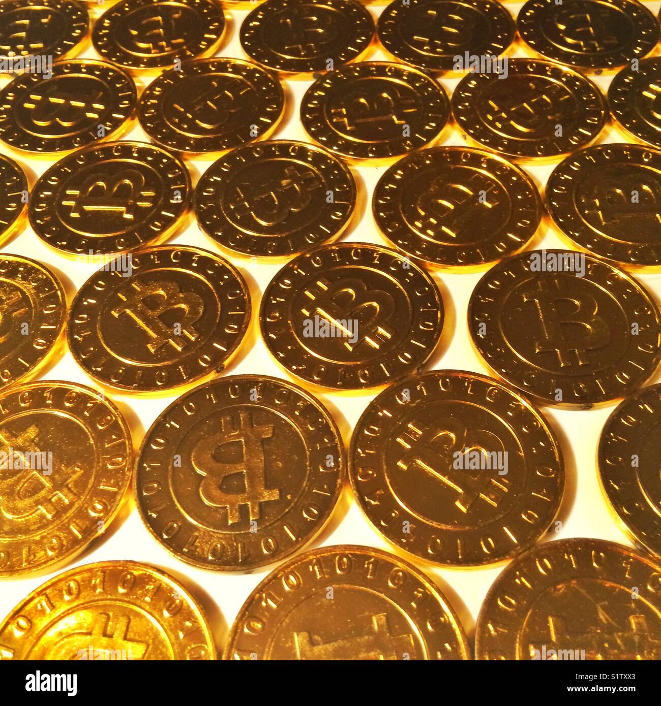 Gold bitcoin coins - Smartphone Captured Stock Image