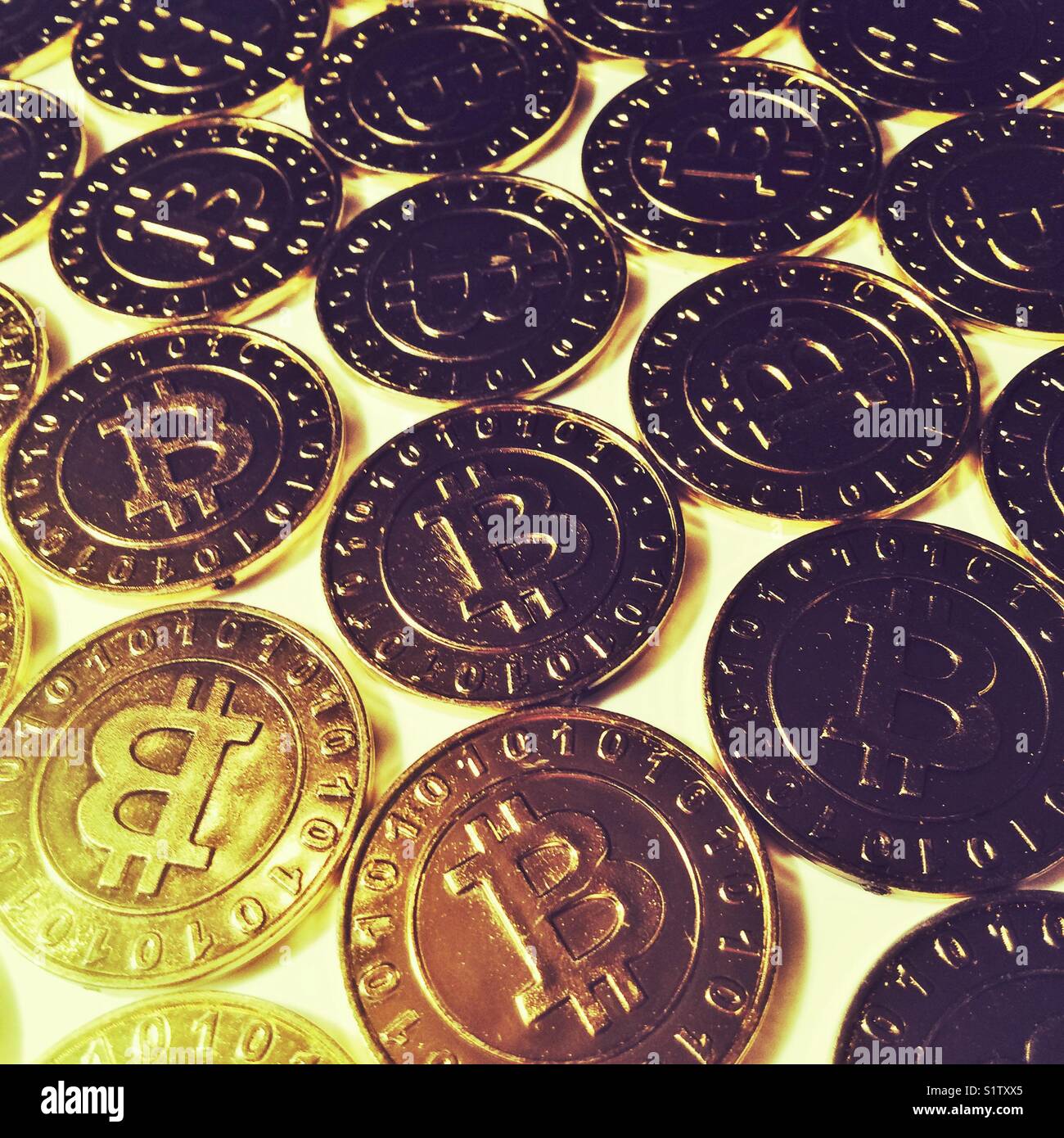 Bitcoin coins - Smartphone Captured Stock Image