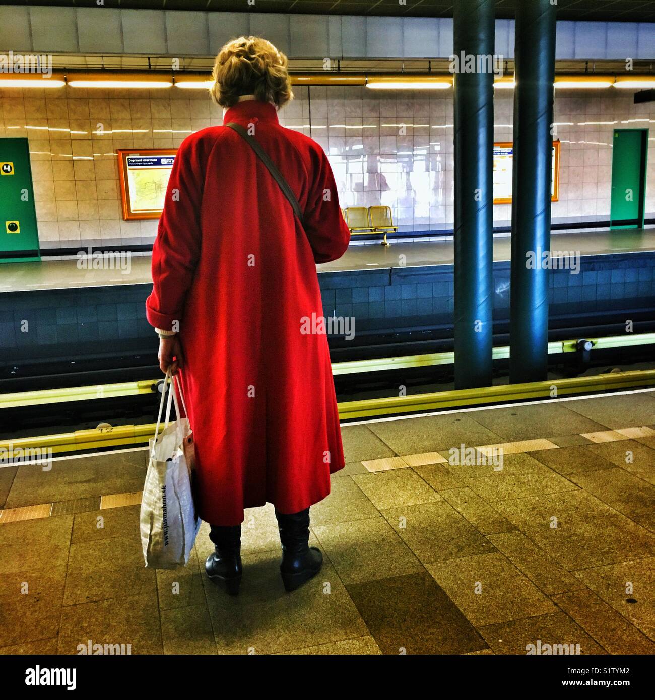 Woman on platform in Prague metro - Smartphone Captured Stock Image