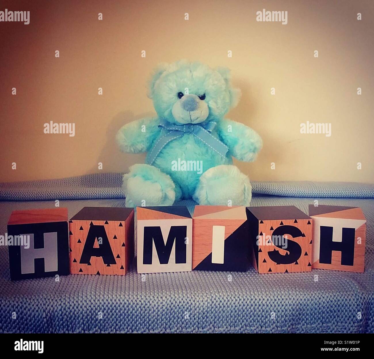 Hamish blocks and bear - Smartphone Captured Stock Image