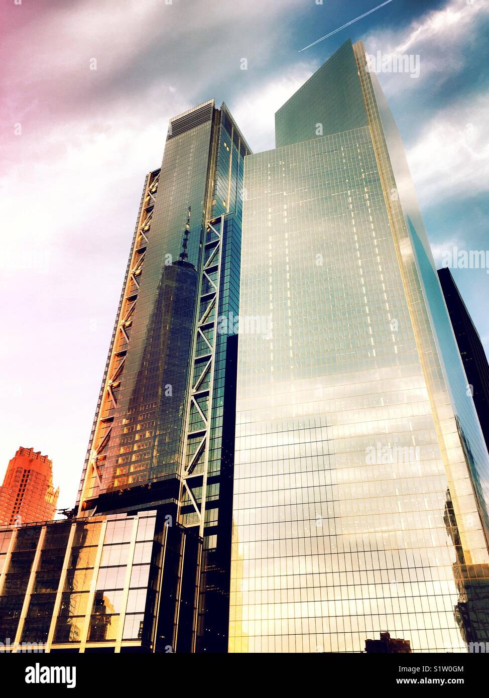 Towers three and four at World Trade Center, financial district, New York City, USA - Smartphone Captured Stock Image