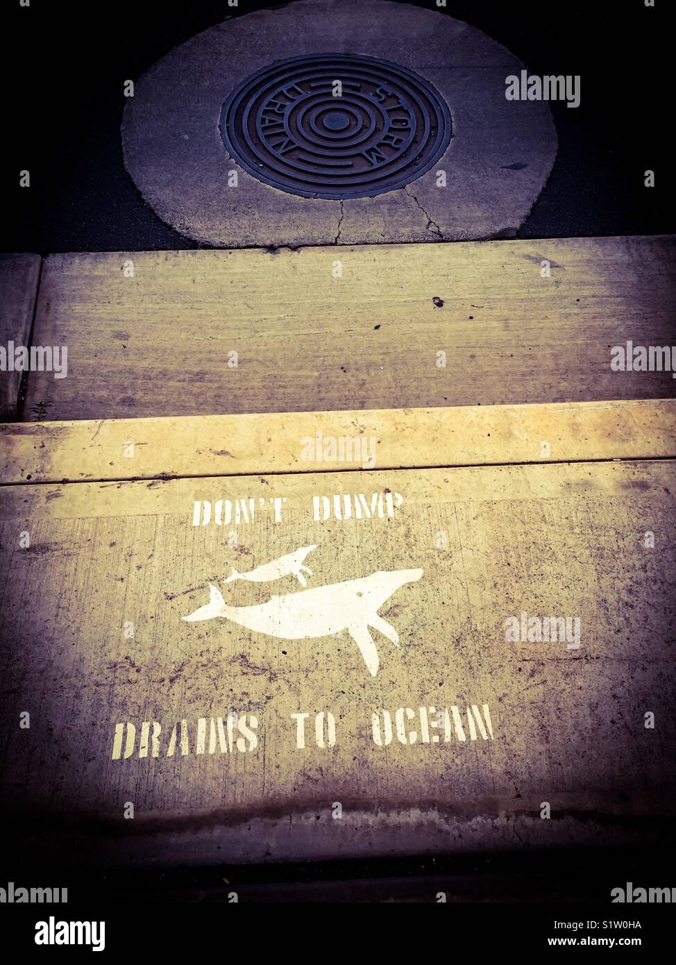 Anti dumping message on a sidewalk, Maui - Smartphone Captured Stock Image
