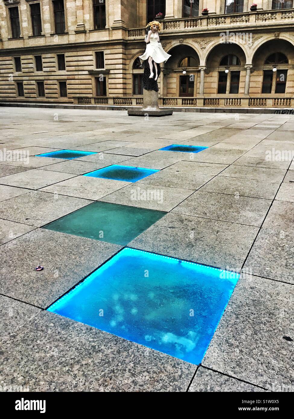Vaclav Havel Square in front of the National Theatre Prague - Smartphone Captured Stock Image