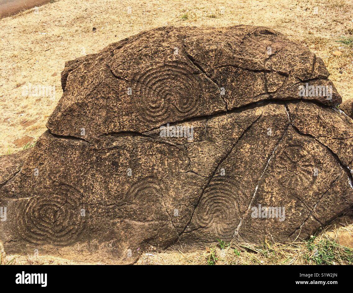 Kanak petroglyphs in Thio, New Caledonia, Southwest Pacific - Smartphone Captured Stock Image