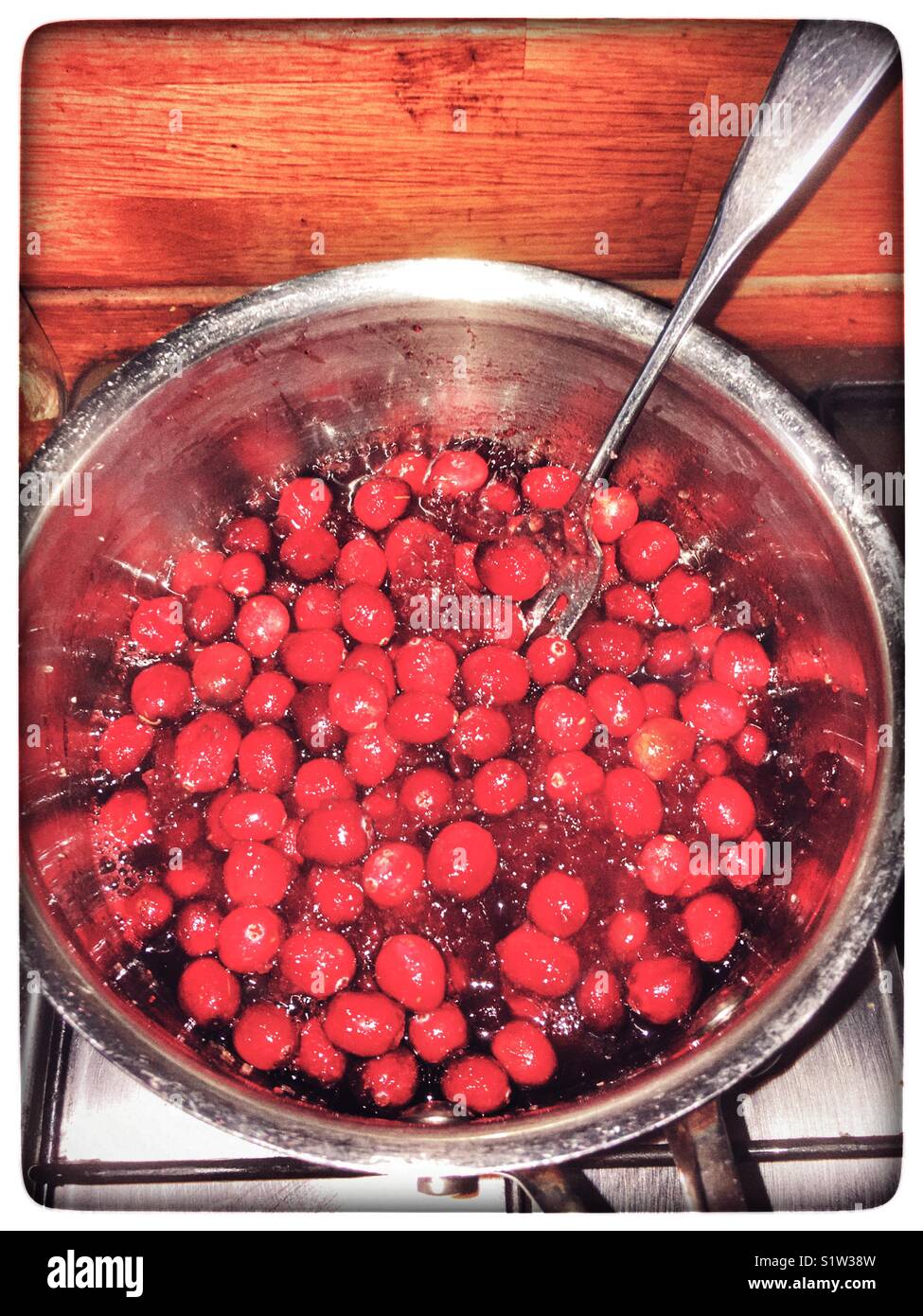 Cranberries cooked to make cranberry sauce - Smartphone Captured Stock Image