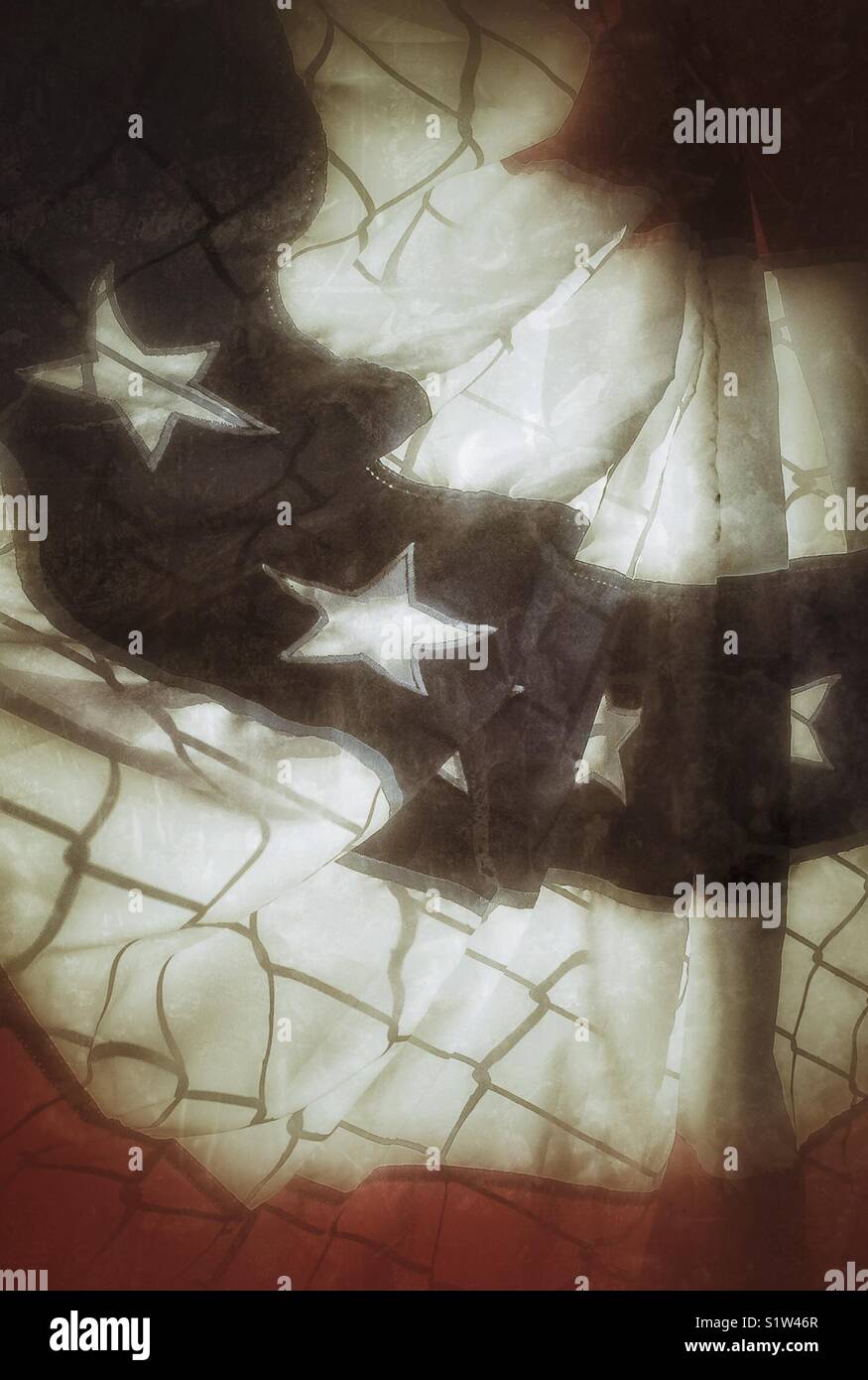 Patriotic bunting on chain link fence - Smartphone Captured Stock Image