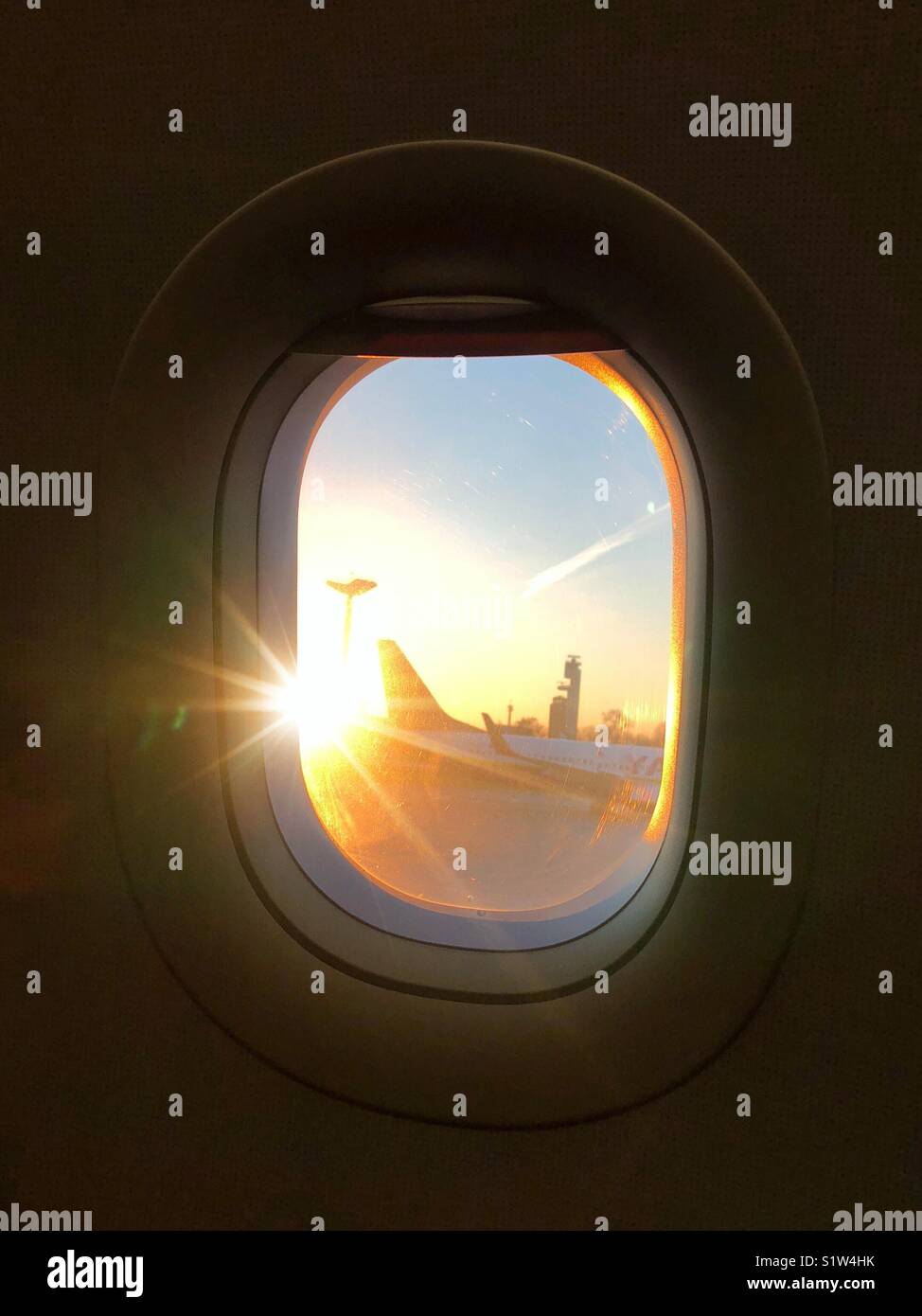 View through a plane window Stock Photo
