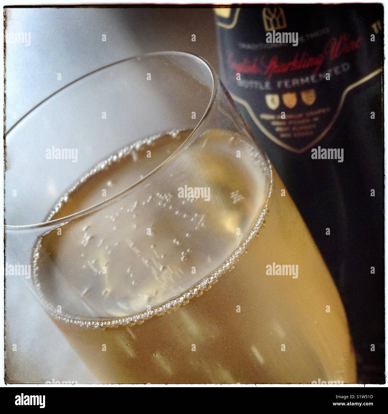 A glass of Chapel Down English Sparkling Wine with bottle Stock Photo Alamy