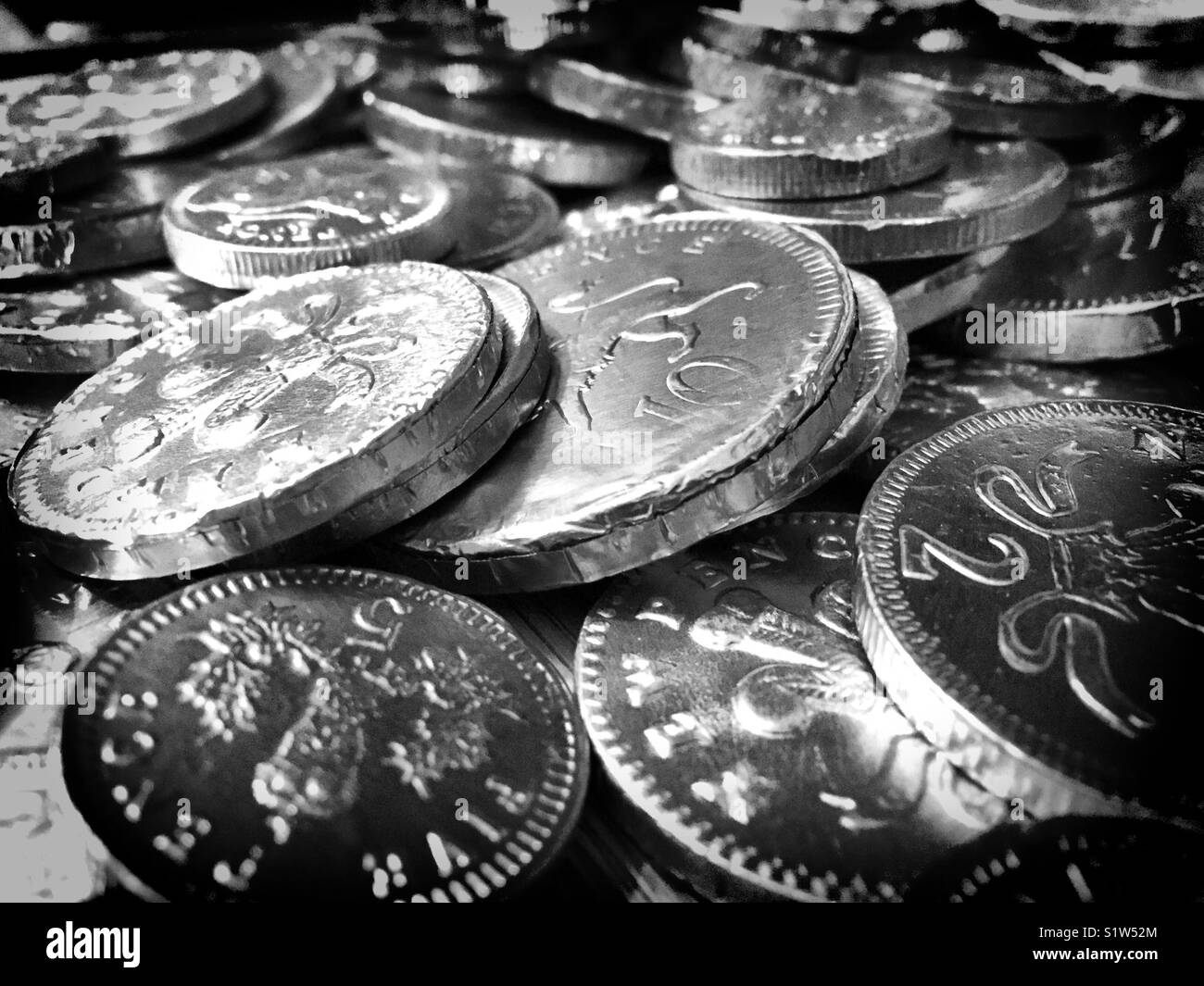 Money coins chocolate finance investments Stock Photo