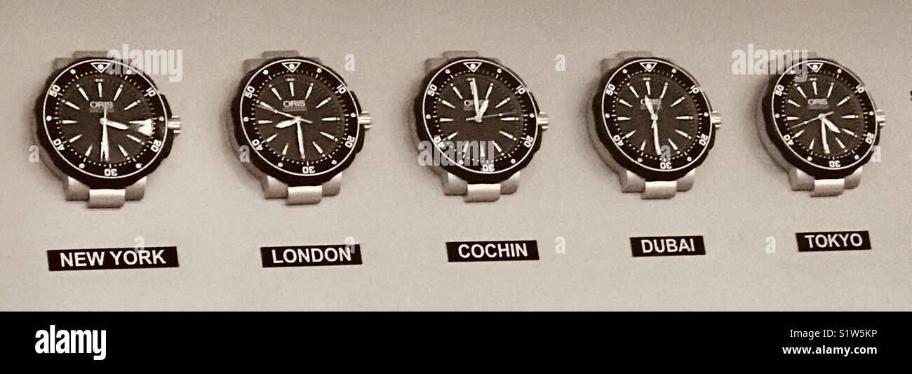 Clocks with different time zones Stock Photo Alamy