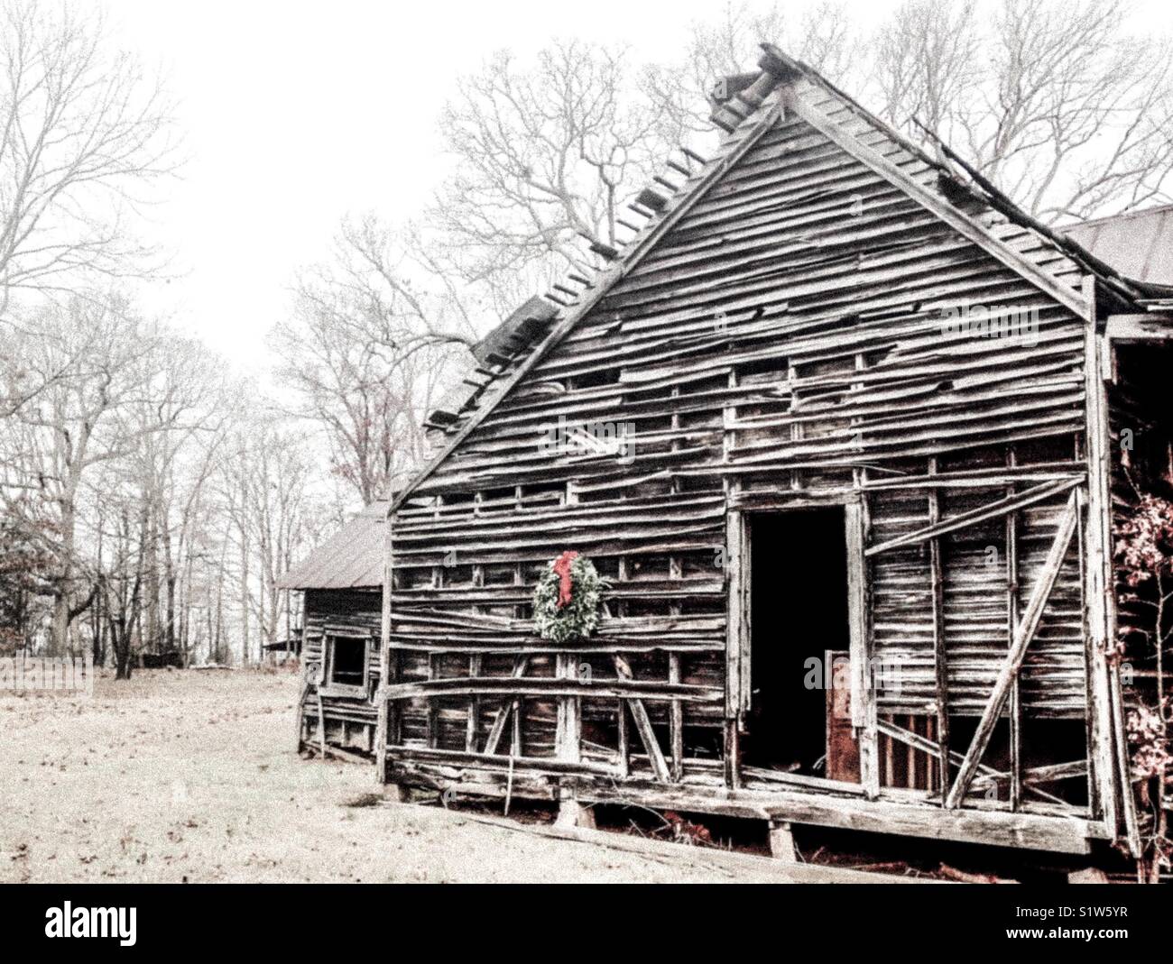 Old timey shed and wreath - Smartphone Captured Stock Image