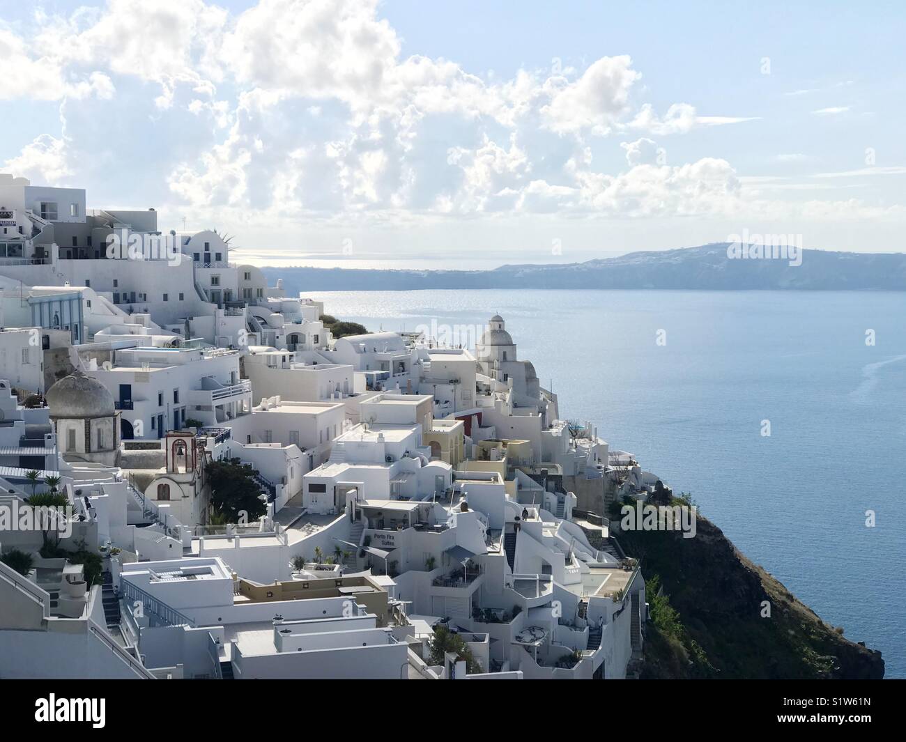 A view of the architecture in Fira, Santorini, in Greece - Smartphone Captured Stock Image
