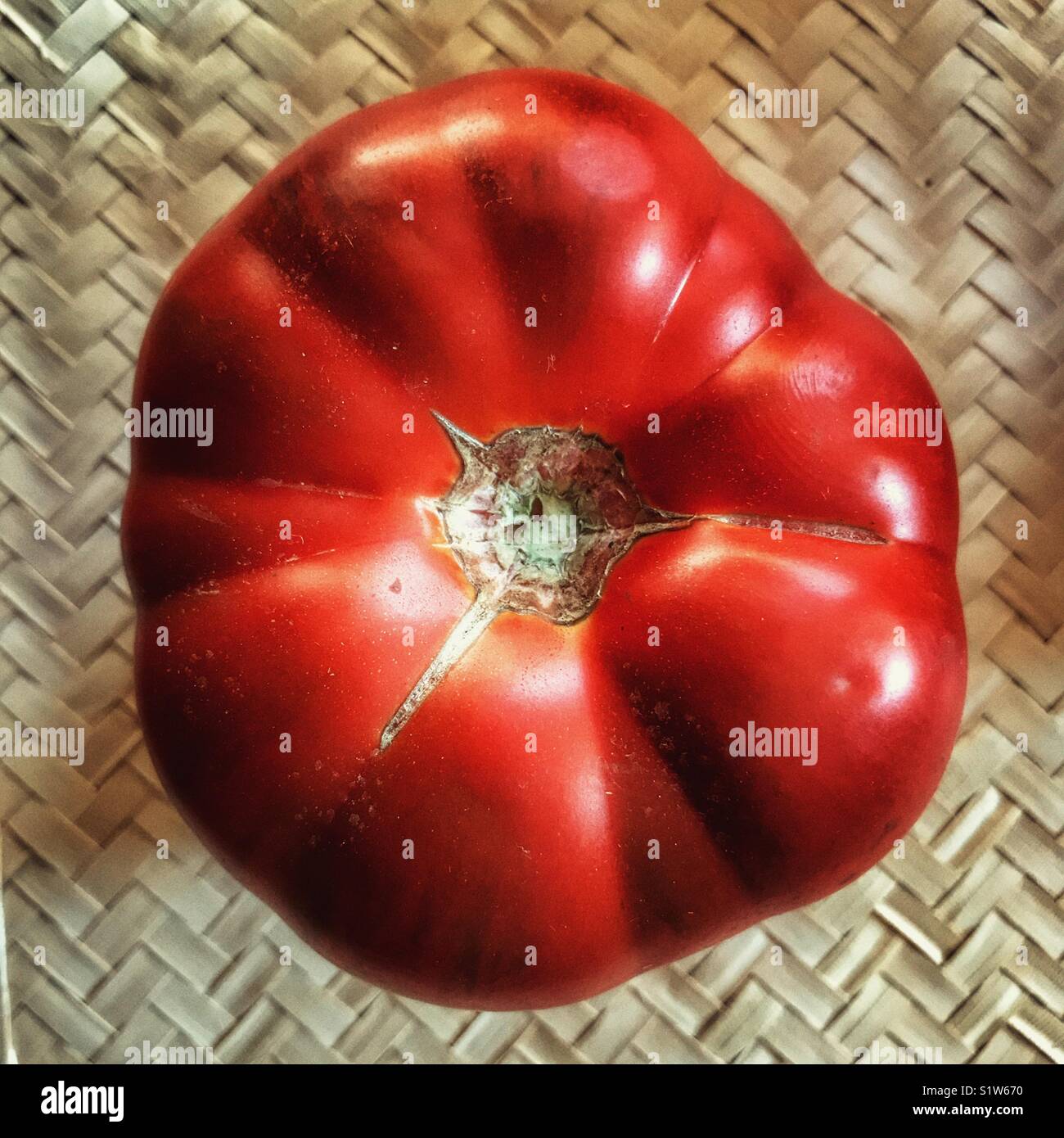 Ripe, red, Beef tomato, high angle view - Smartphone Captured Stock Image