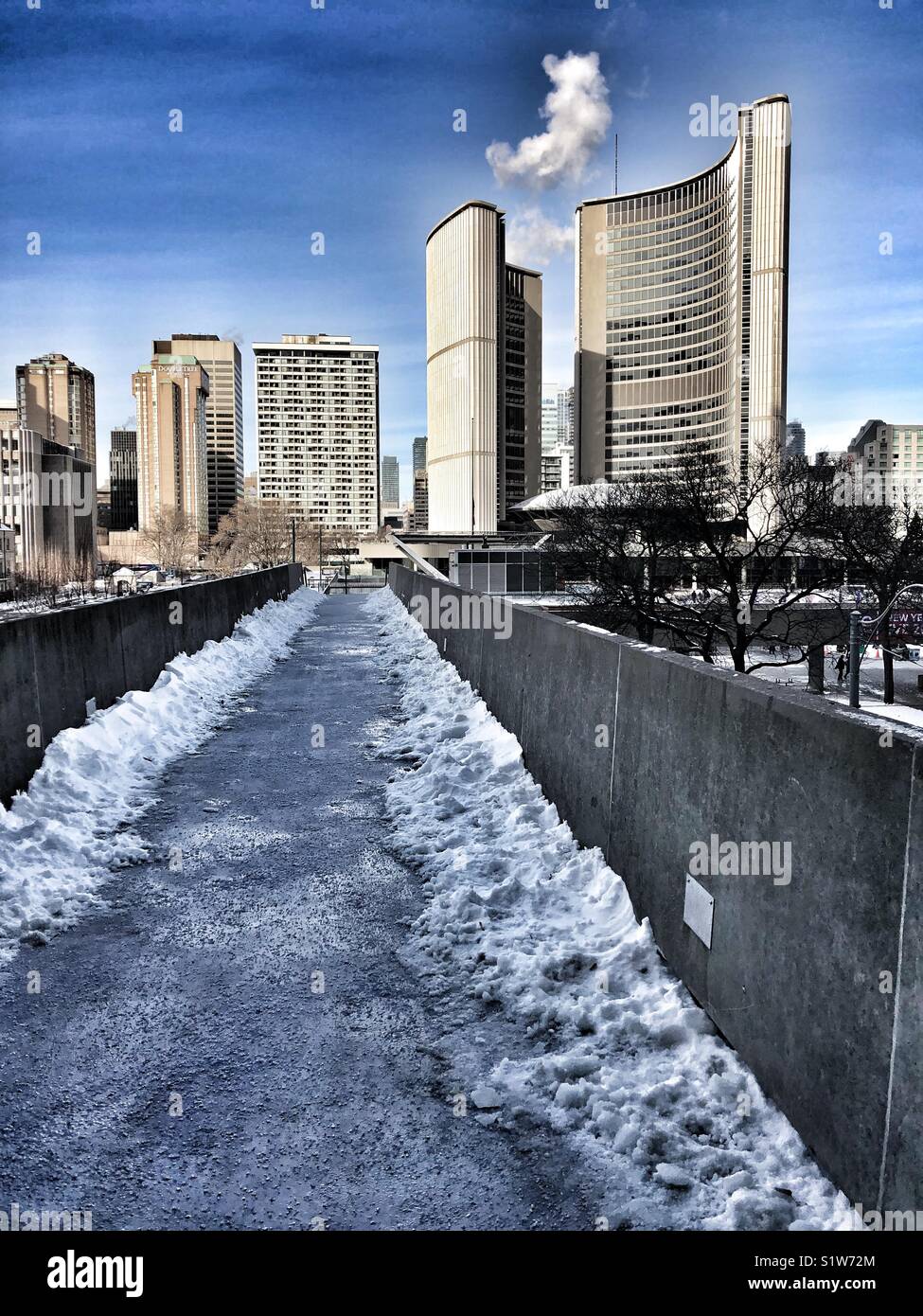 Long icy walkway from the Sheraton hotel to Toronto’s city hall. - Smartphone Captured Stock Image