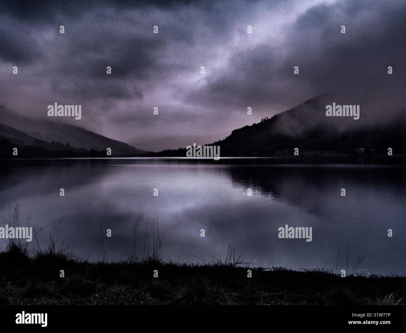 Loch Voil in the Trossachs, Scotland, UK on a sombre winter morning - Smartphone Captured Stock Image