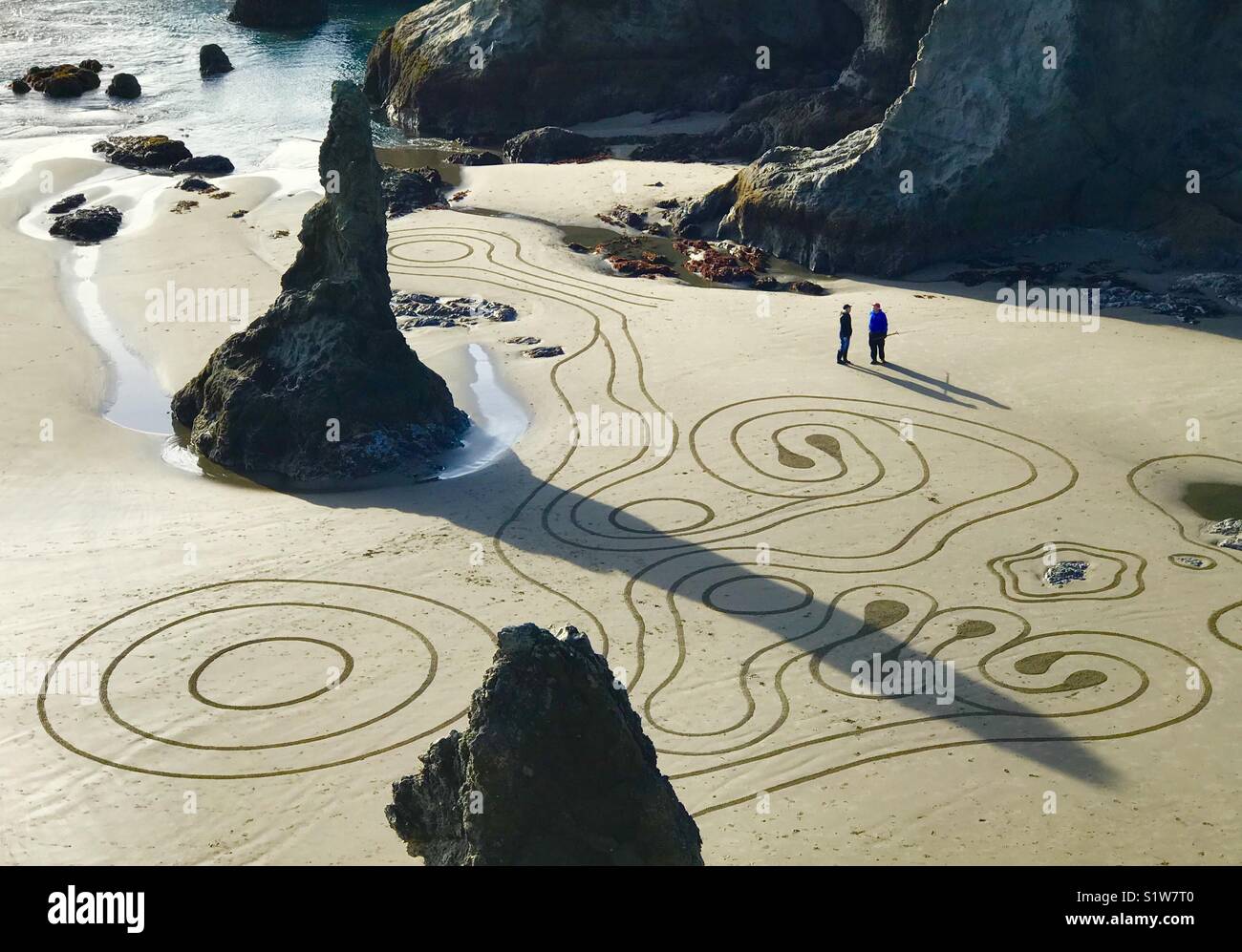 Geometric Designs on coastal beach, Bandon, Oregon - Smartphone Captured Stock Image