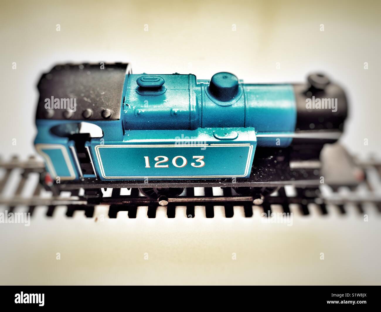 Hornby model train Class D industrial 0-4-0T locomotive in Caledonian Railways blue. Stock Photo