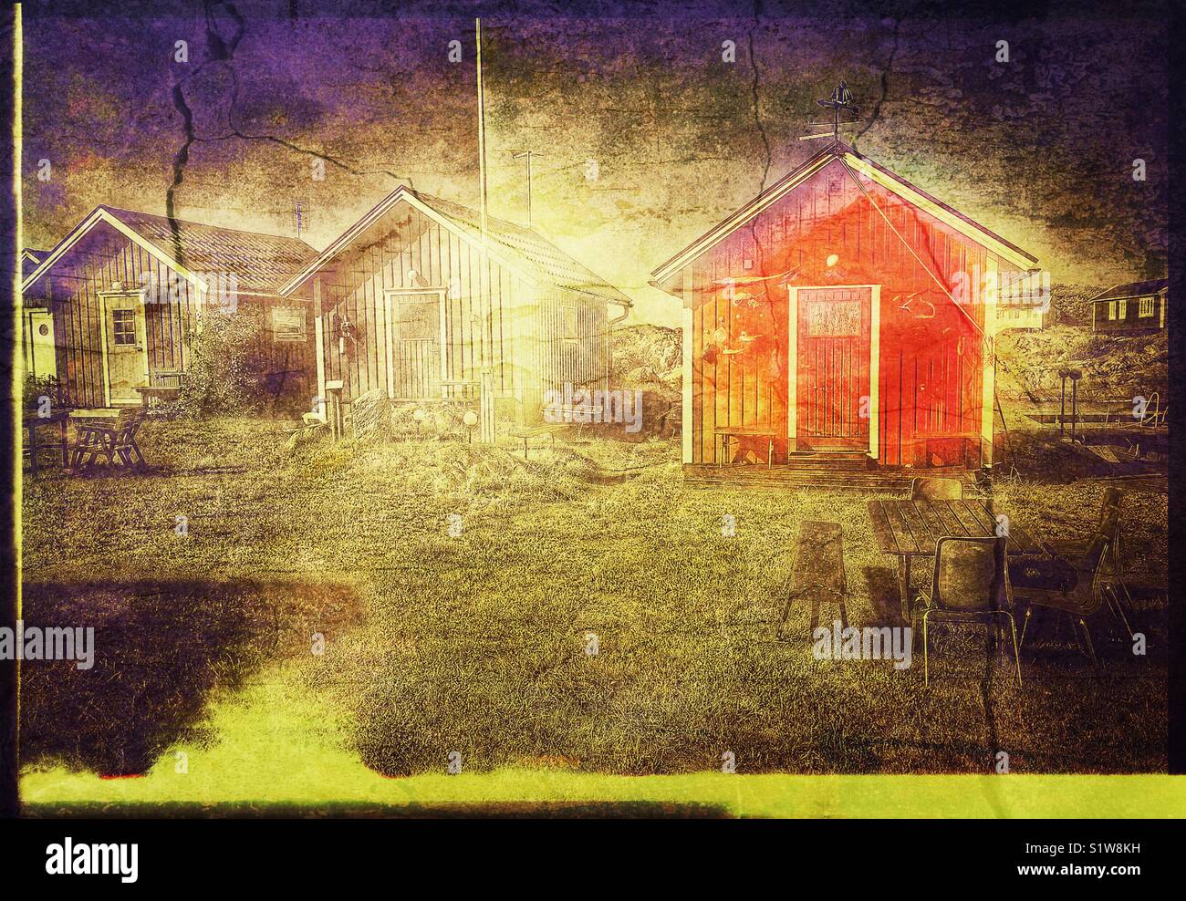 Timber summer cabins on the island of Oja at the southern end of the Stockholm archipelago, Sweden, Scandinavia - Smartphone Captured Stock Image
