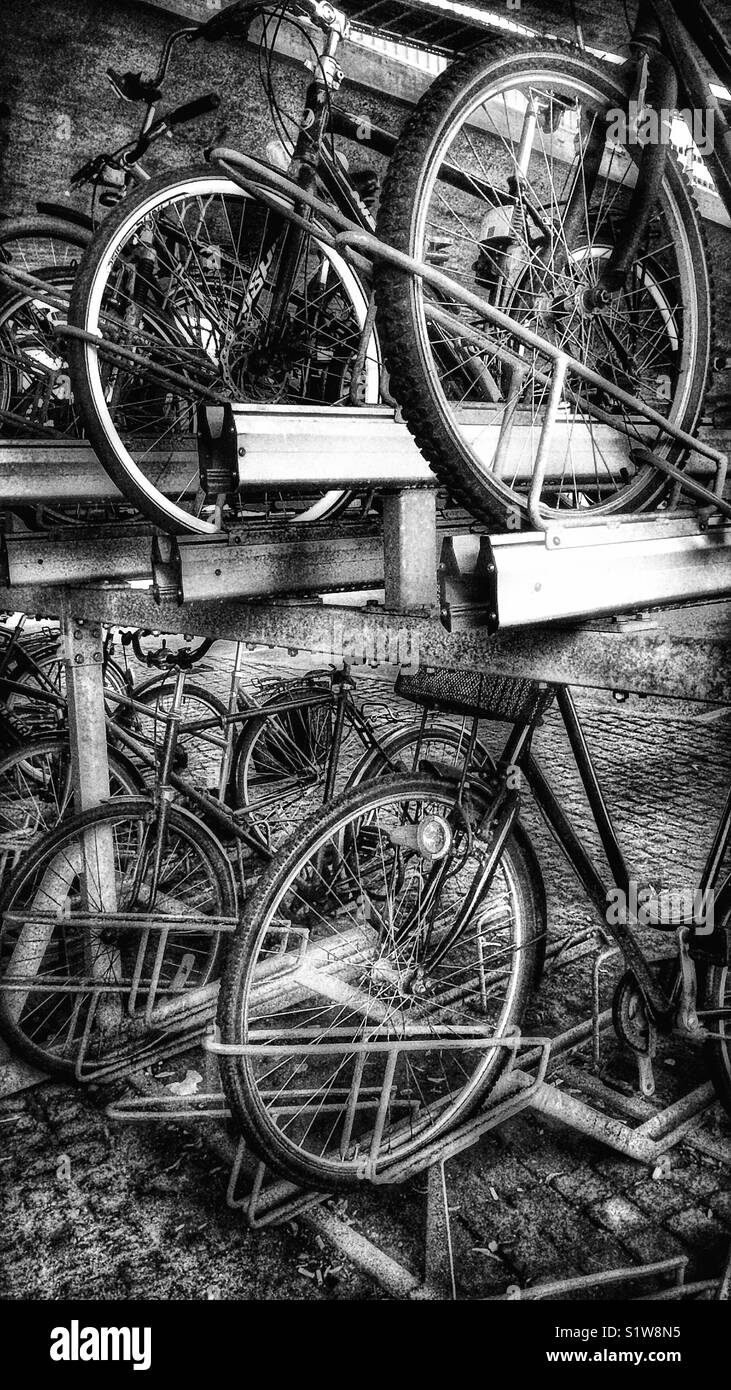 Double decker bike parking, Stockholm, Sweden, Scandinavia - Smartphone Captured Stock Image